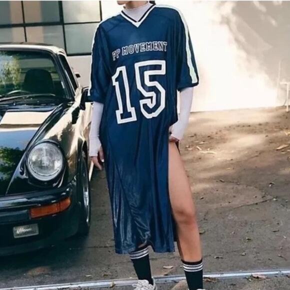 Free People Movement Navy Combo Happy Camper Tee Shirt Maxi Dress Sz S - Picture 1 of 12